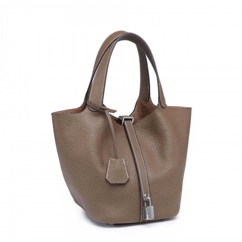 Leather Bucket Handbag Top Handle Tote Daily Shoulder Bag