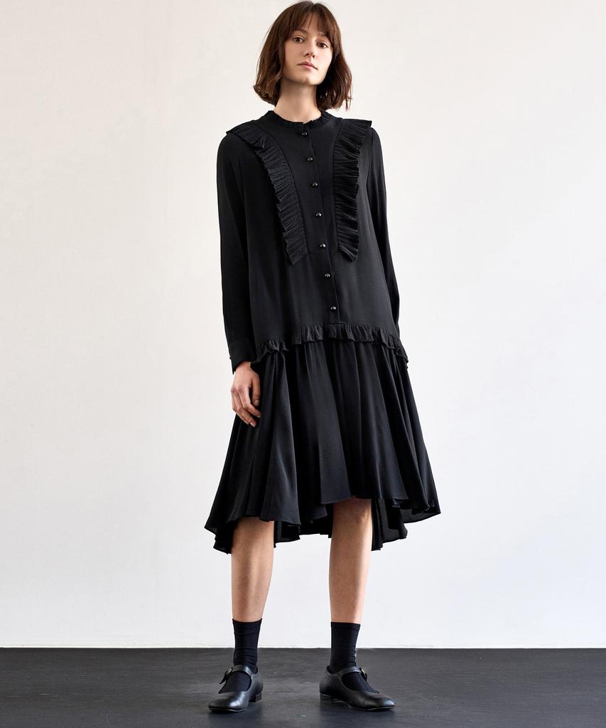 MITTE Pleats Collor Shirring Dress_Bk