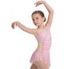 Girls Figure Skating Dress Sleeveless Sparkly Rhinestones Ruched Mesh Built In Briefs Dancewear