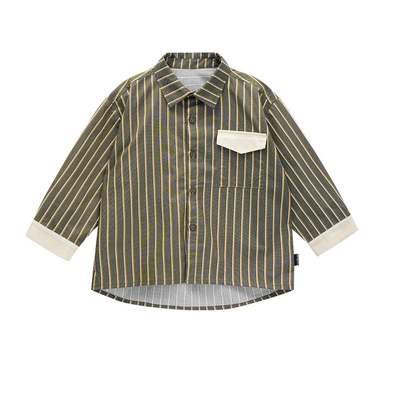 2025 Осень Мальчиковая Мода Рубашка-куртка в полоску с длинным рукавом 120