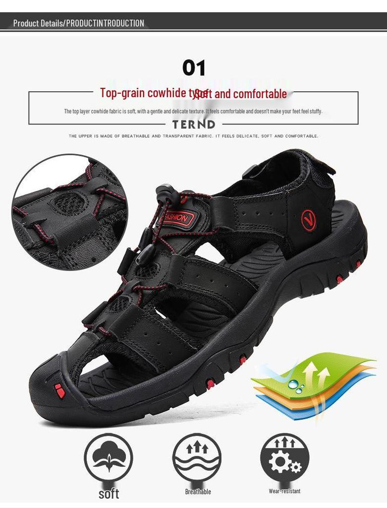 Korean Style Men's Breathable Outdoor Sports Sandals - Trendy Summer Closed-Toe Beach Shoes for Teenagers