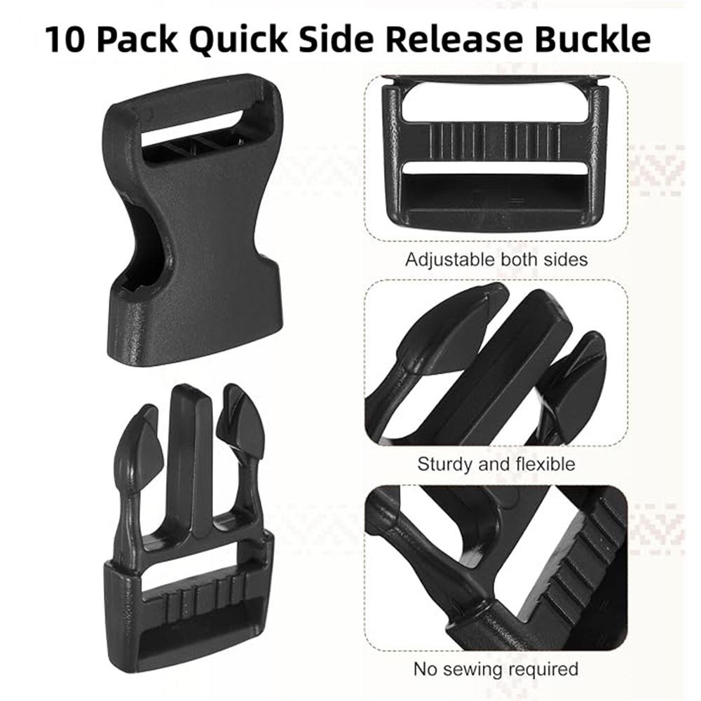 10Pcs Plastic Side Release Buckles, Quick Release Strap Replacement Fittings For DIY Backpack, Dog Collar & Webbing Strap Making, Black