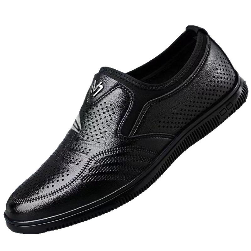 New Business Hole Cool Leather Shoes Men's Casual Wedding Groom British Sandals Summer Breathable Blue Pointed Men's Shoes