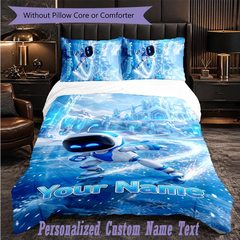 Personalized 3Pcs Bedding SetAstro Bot Custom Text Duvet Cover Pillowcase Set Bedroom Gift