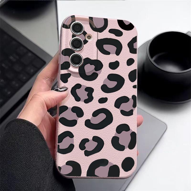 Leopardenmuster Handyhülle Für Samsung S26 Ultra S25 Edge S24 S23 Plus S22 S21 FE A15 A16 A17 A35 A36 A54 A55 A56 A57 5G Lederstruktur Weiche Hülle