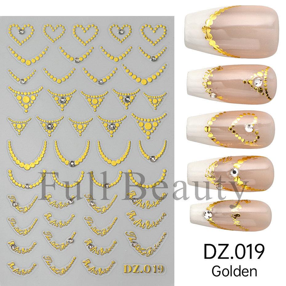 4PCS Gold Nail Art Stickers 3D Rhinestone Decals Colorful Sliders Manicure Decor Nail DIY