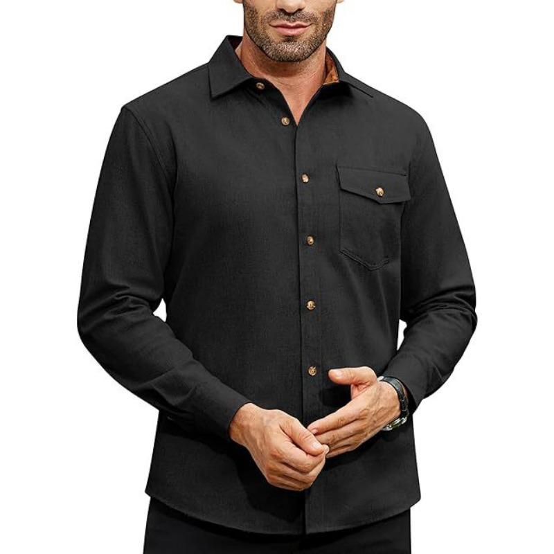 Autumn Long-sleeved Plain Collar Daily Vacation Solid Color Men's Shirt