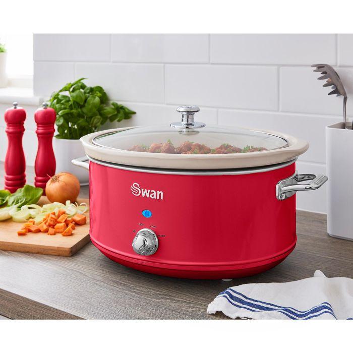 Retro Mijoteuse 6,5L Poêle Amovible en Céramique Antiadhésive, Vintage SWAN SF17031RNEU 320W Rouge 69594