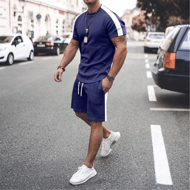 Men's Workout Set Tracksuit T Shirt & Shorts Set Outfit Set Crew Neck Outdoor Daily Sports