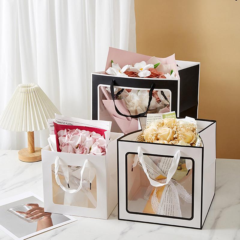 Creative Tote Bag Portable Foldable Gift Box With Transparent Window Present Packing Boxes Wedding Birthday Gift Bag