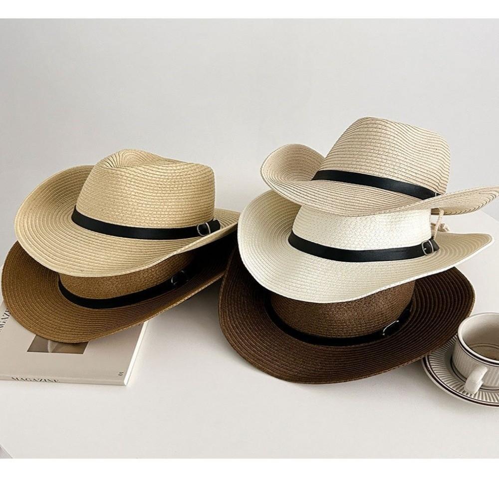 Wide Brim Western Cowboy Hat UV Protection Jazz Hat Fashion Straw Cap  Outdoor
