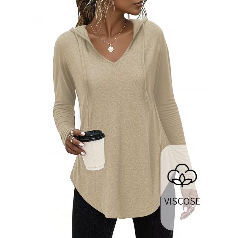 2026 Womens Hooded T Shirt Long Sleeve Casual Top Daily Sports