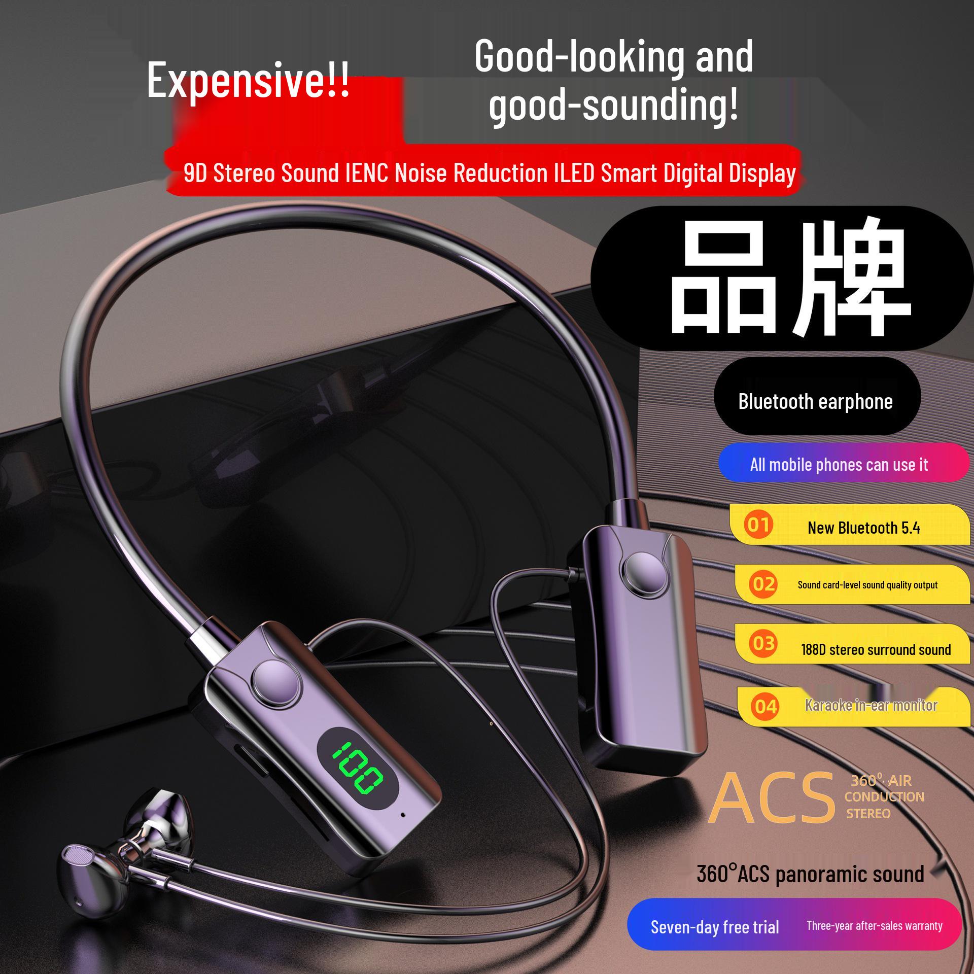 

Ultra-Long Battery Neck-Hanging Bluetooth Earphones Y4 with Large Digital Display, TF Card Support Pink Bare Device