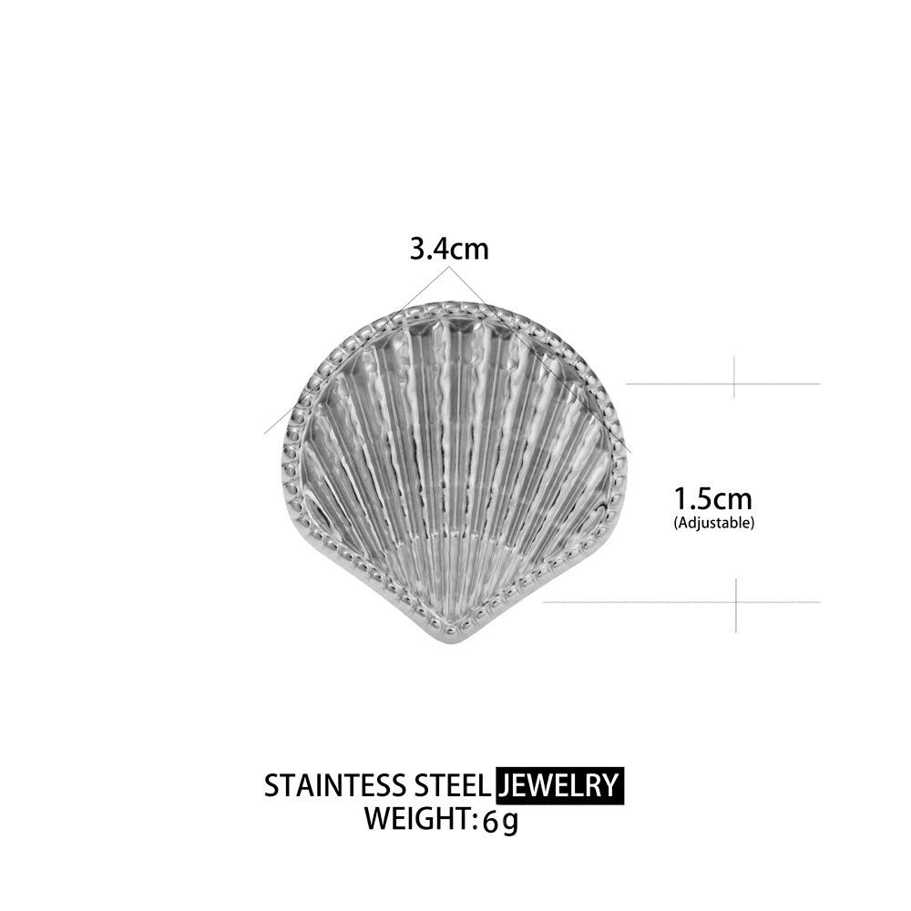 Stainless Steel Shell Fashion Open Ring - European & American Seaside Vacation Style, Niche Design, Non-Fading Jewelry