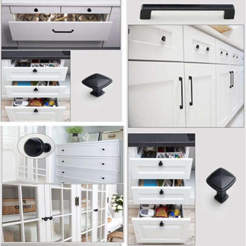 2pc Black Handles for Furniture Cabinet Knobs and Kitchen Drawer Pulls Cupboard  Aluminium Alloy