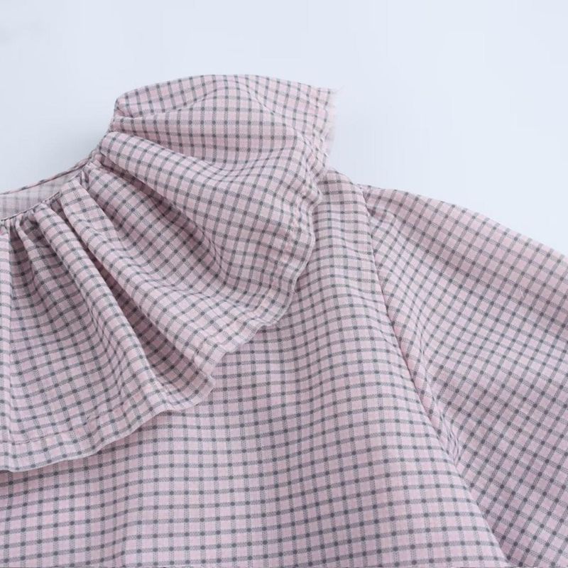 Kaslead New Arrival Women's Fashion Style Fashion Minimalist Small Plaid Laminated Decoration Shirt 9479277