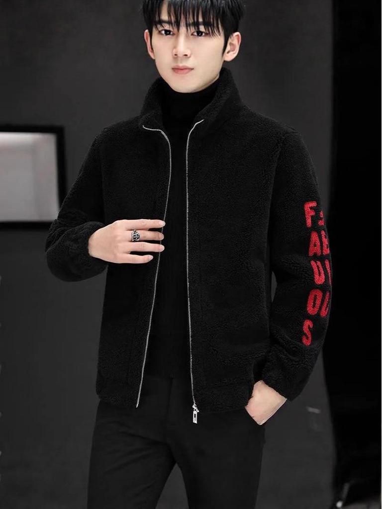 Men's Lambswool Lapel Short Leather Jacket - 300g, Thickened, Autumn/Winter, Plus Size, Trendy.