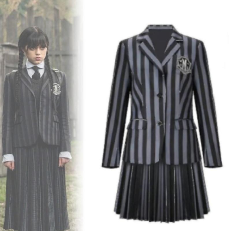Halloween Wednesday Addams Role Playing Adult School Uniform Costume Set For Girls And Women
