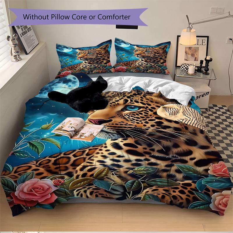 3pcs Leopard Print Duvet Cover Set - Machine Washable, Includes 1 Cover and 2 Pillowcases, No Core Included yy251013002