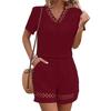 Completo Estivo Due Pezzi Donna Top e Pantaloncini T-shirt Scollo a V Traspiranti Colore Unito Casual Maniche Corte Camicie Pantaloncini Suit