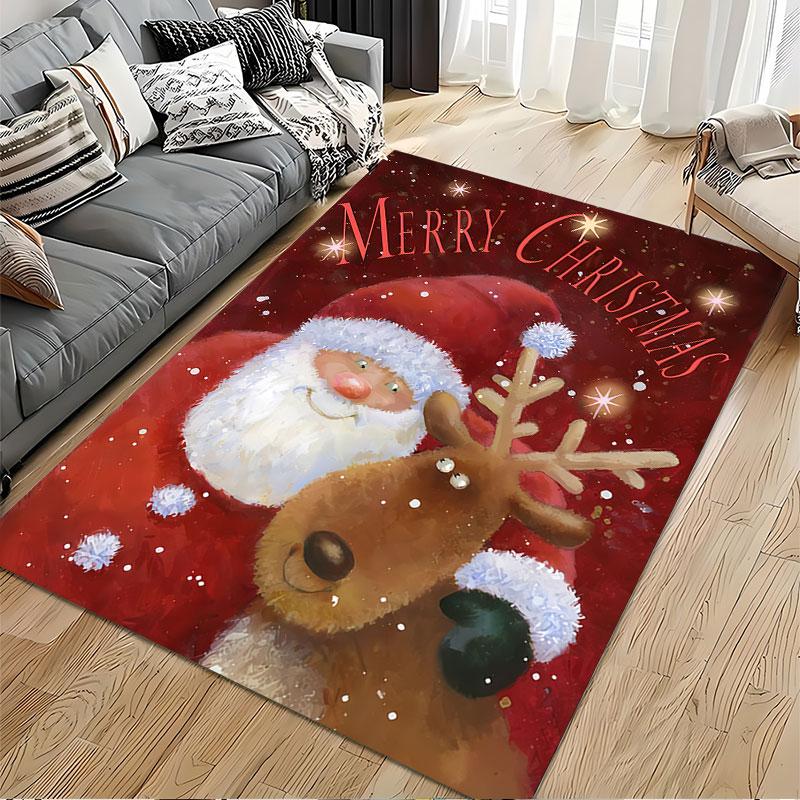 Santa and Reindeer Christmas Rug suitable as a non-slip mat for the living room or bedroom sofa