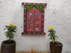 Handmade Pink Painted Jharokha: Embossed Indian Window Wall Decor