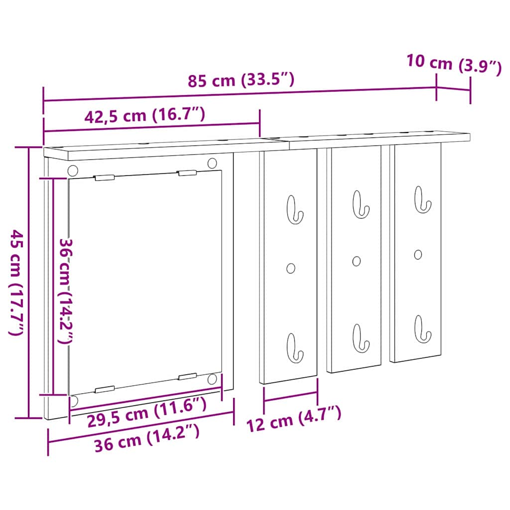 Wall Mounted Coat Rack with Shelf Black Oak Effect
