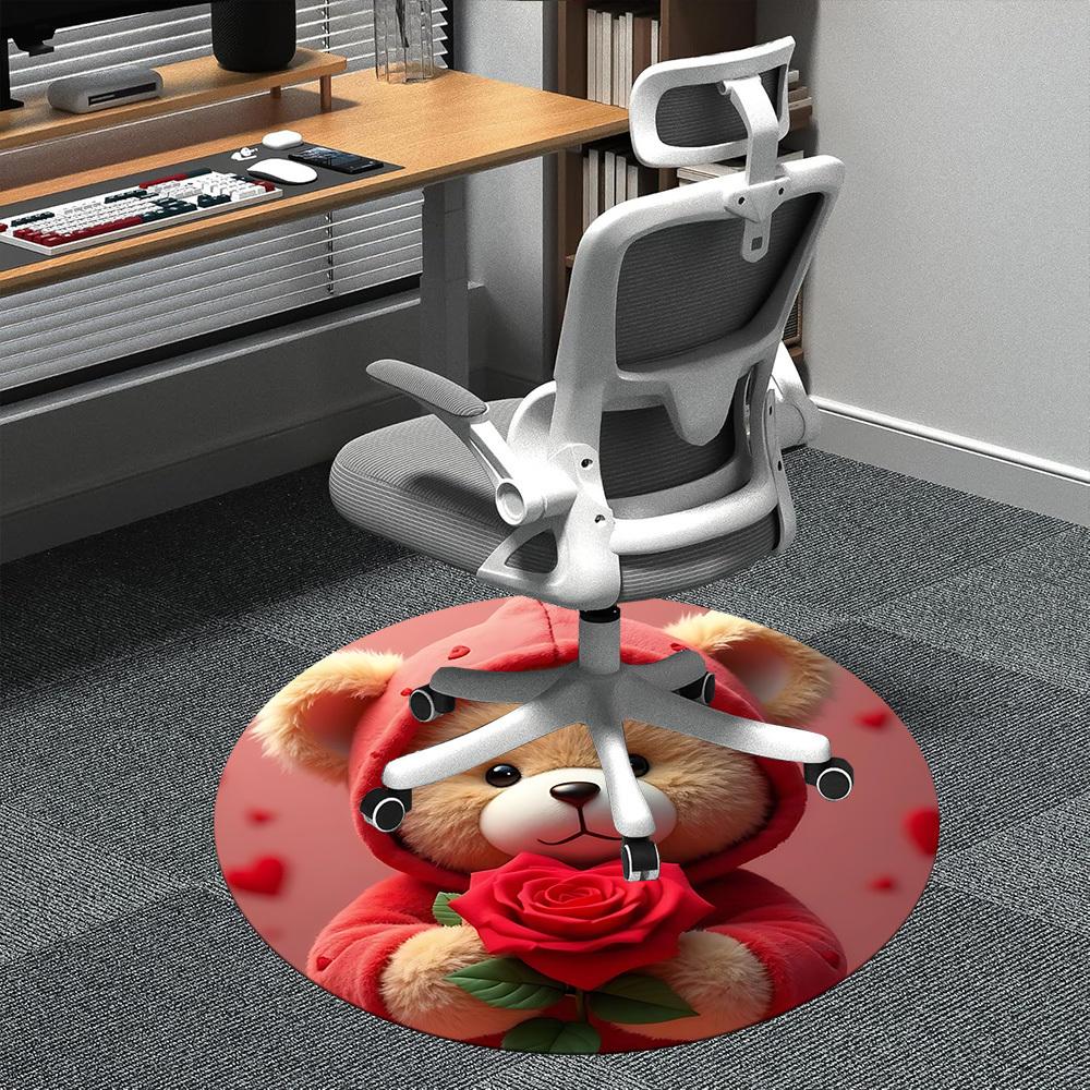 1 Stück Teddy Rose Büro Runder Teppich, Matte Geeignet Für Büro, Unter Bürostühlen Schlafzimmer Wohnzimmer Heimdekoration, Raum Deko
