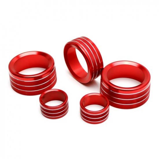 5pc Red Air Conditioner Stereo Volume Switch Knob Ring Covers For 2017-21 Tundra