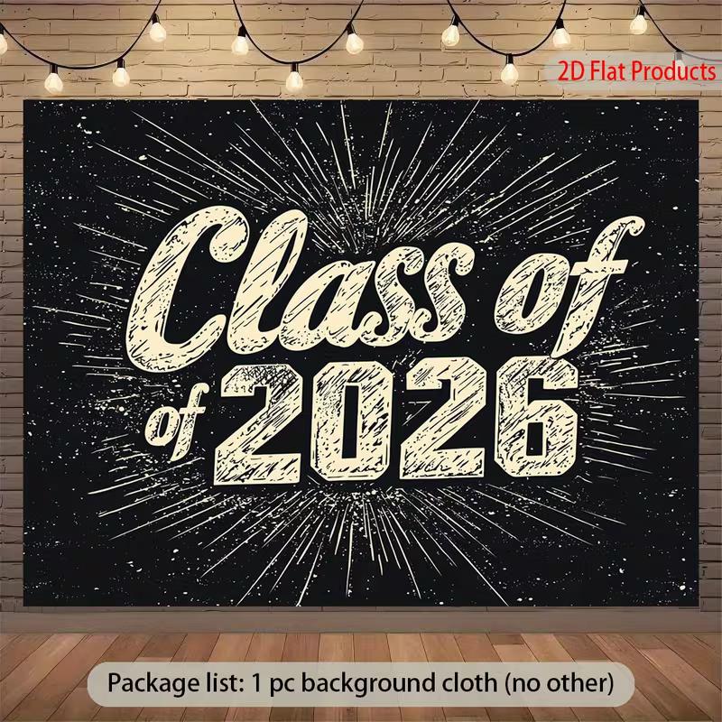 

2D Class of 2026 Graduation Backdrop, Vintage Black and Cream Party Banner 47.2x31.5inch/120*80cm