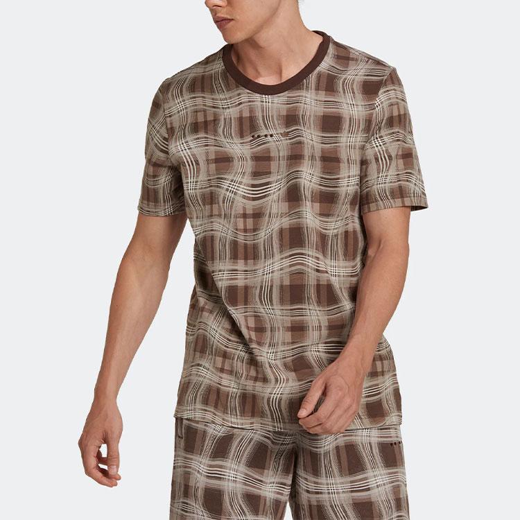 Adidas Originals Aop Short Sleeve Tee with Colorblock Stripes and Print Men Tops Pink Brown HK2744