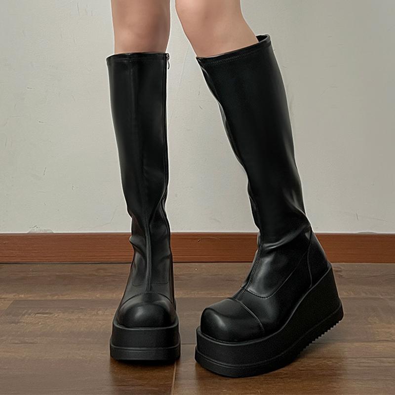 Fashion Platform Women Knee High Boots Wedges Fashion Designer Shoes Dress New Long Boots 2025 Winter Goth Chelsea Botas Women's Boots