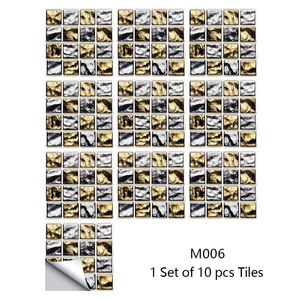 10Pcs/Set Self-Adhesive Mosaic Style Simulation Tile Wall Stickers Living Room Kitchen Bathroom Beautiful Seam Stickers Home Decorating Supplies
