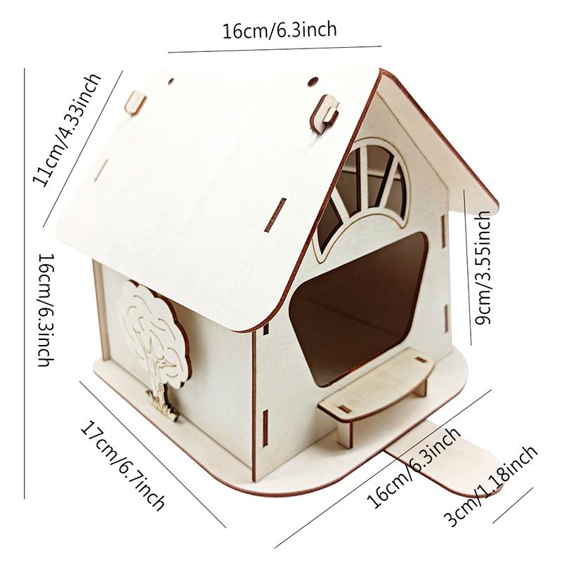 An Unfinished, Hand-Assembled Hanging Birdhouse Made Of Logs, Measuring 6.5 X 5.91 X 5.12 Inches.