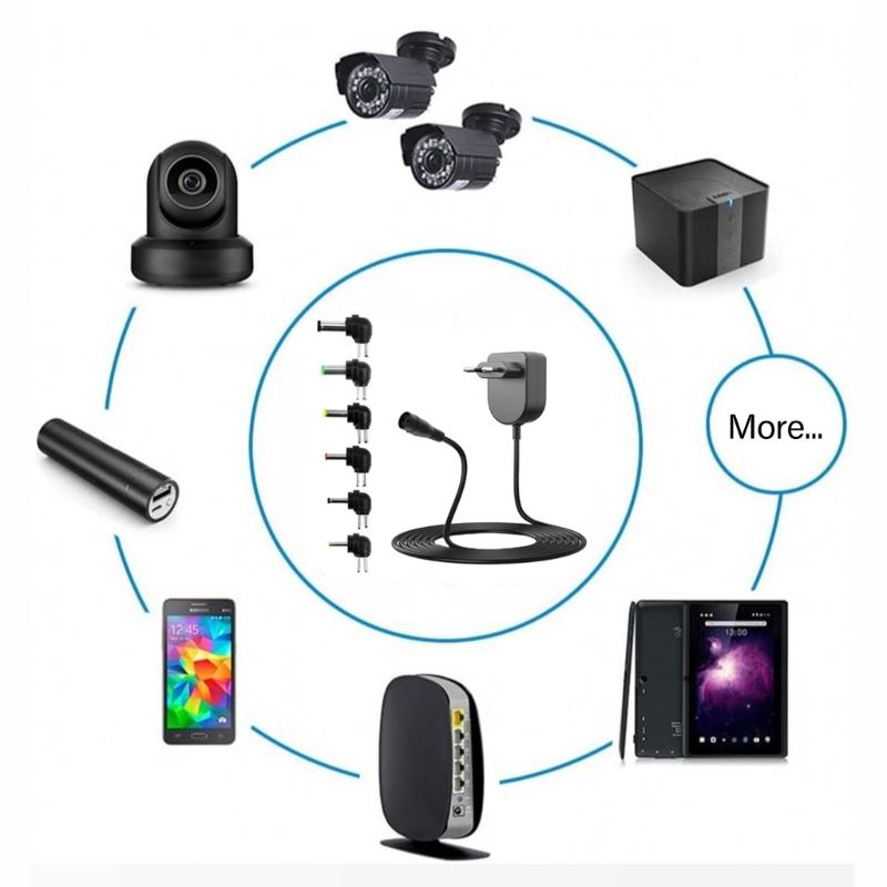 DC3-12V 15W Switching Power Supply Adapter with 6 Connectors AC100-240V to DC5521 for Multiple Devices