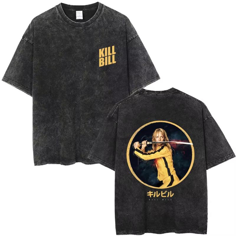 Famous Director Quentin Tarantino Movie Kill Bill Vintage Washed T Shirts Unisex Women Casual Cotton Retro Short Sleeve Tshirts