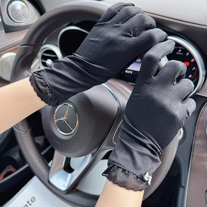 Ice silk spring and autumn thin ultraviolet summer riding driving cycling non-slip touch screen women's lace sunscreen gloves