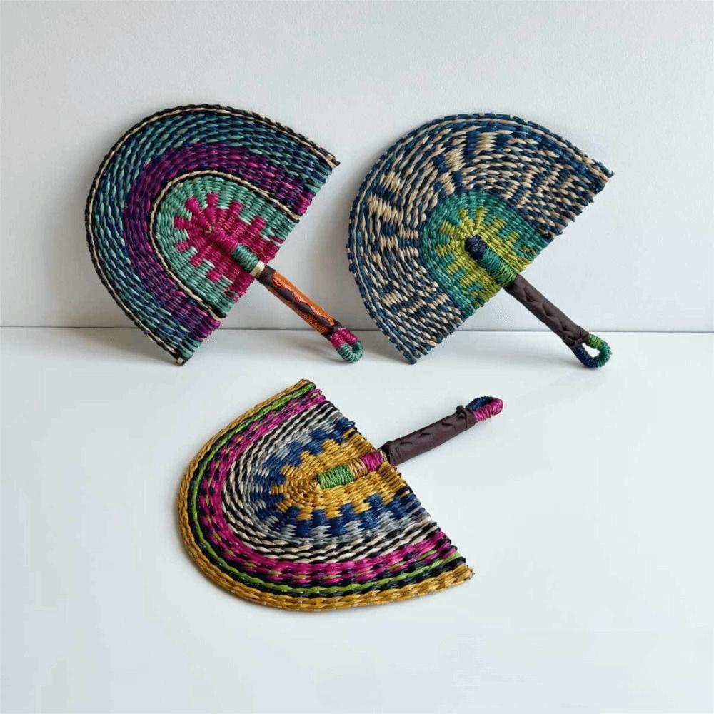 Seaweed Grass Woven Fan Semicircular Handheld Fan Natural Straw Fan Home Decor