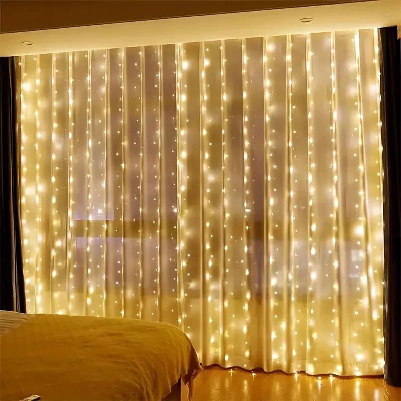 

3M Fairy Curtain String Lights with Remote Control USB Powered and Hooks for Easy Hanging Christmas Wedding Party Decoration 3Mx1M теплим білим кольором