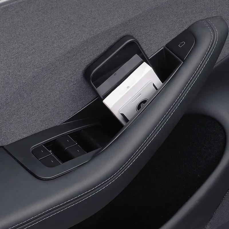 2PCS Door Side Storage Box Car Interior Accessories for Tesla Model3 Y Handle Pocket Armrest Passenger Storage Tray Container