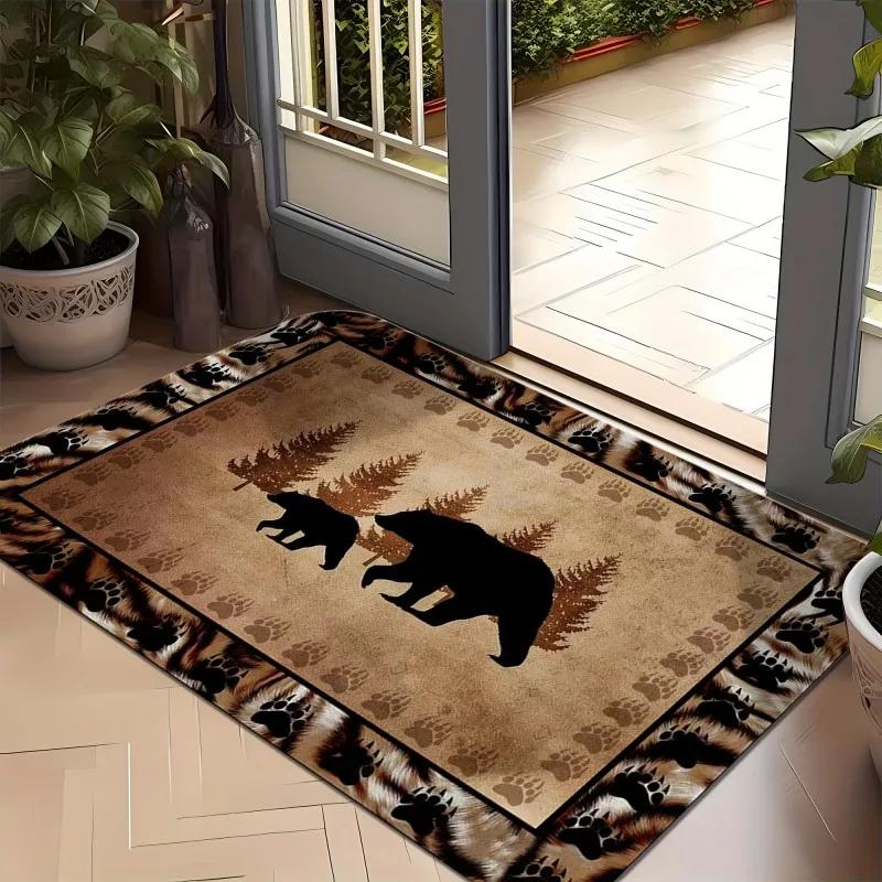 Rustic Bear Pattern Welcome Mat Anti-Slip Carpet For Bathroom Kitchen Bedroom Living Room Entrance Rug Home Decor Doormat