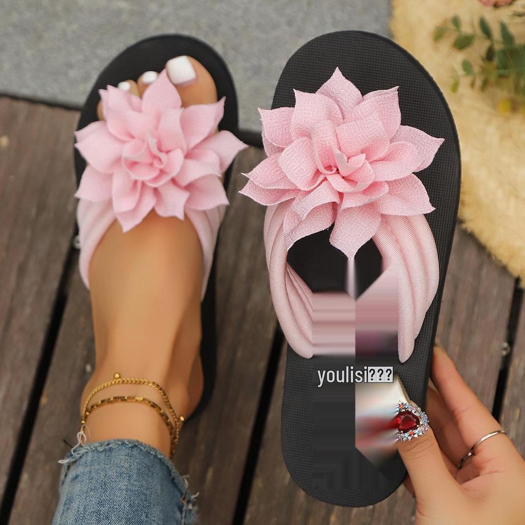 Women's Plus Size Flower Thong Flip-Flops - Unisex Summer Couple's Flat Sandals