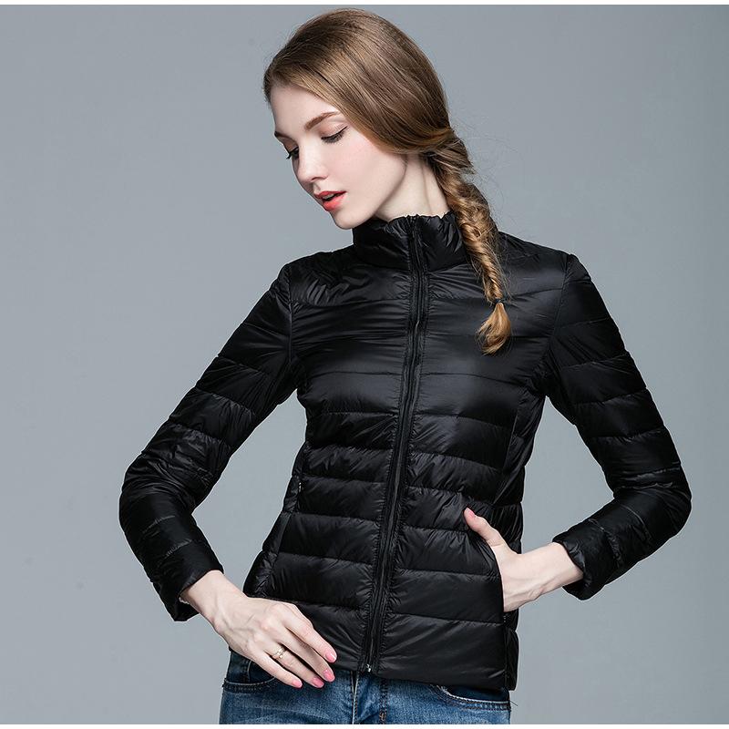 Women's Lightweight Long-Sleeve Water-Resistant Jacket Warm Slim Stand Up Collar Zipper Coat