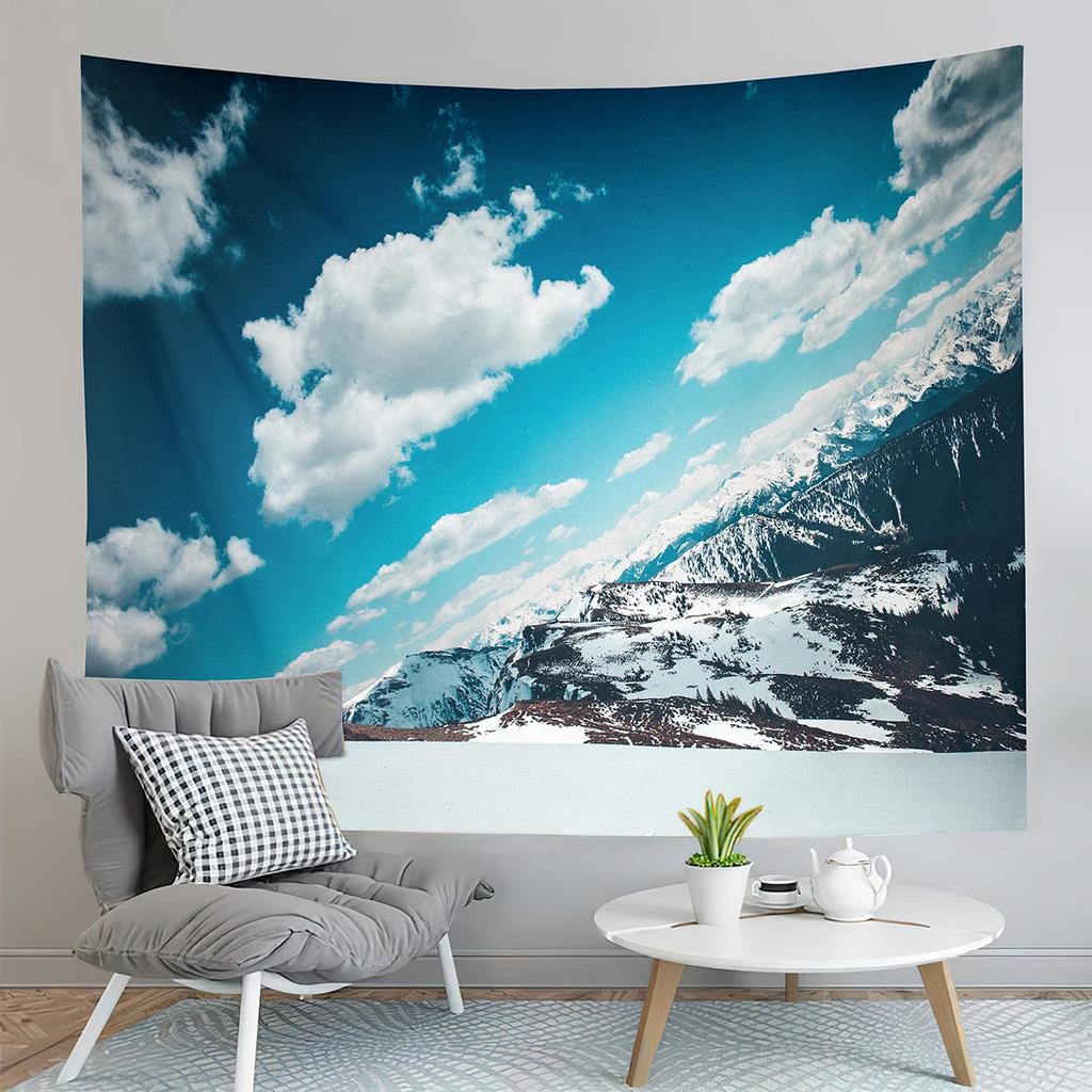 Nature Mountain Forest Tapestry Winter Snowy Tree Landscape Tapestry Wall Hanging Decor Tapestries Bedroom Home Living Room Dorm