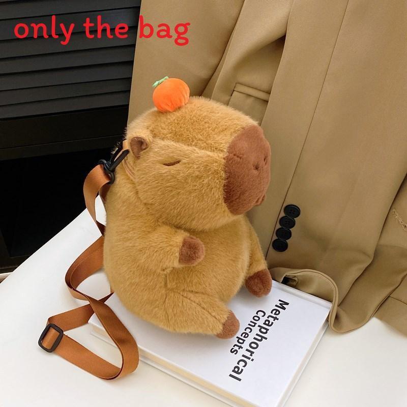 Cute Plush Capybara Backpack With Hat And Orange On The Head Design For Daily
