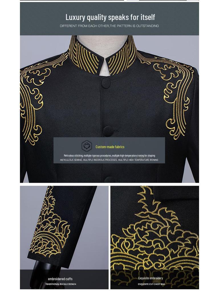 Men's Zhongshan Suit Embroidered Choir & Graduation Costume - Chinese Style