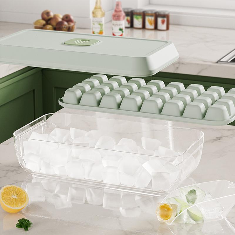 Forma na 18/32 kostek ledu s víkem, lopatkou a úložným boxem, vyjmutí jedním kliknutím, výrobník ledu, DIY, koktejlové nástroje na whisky