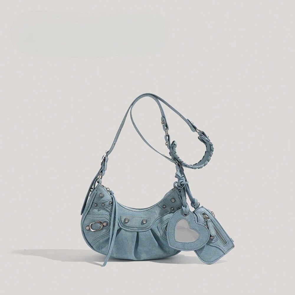 Locomotive Armpit Bag Women's Pleated Crescent Bag, Rivet Tassel, Shoulder Crossbody Women's Bag