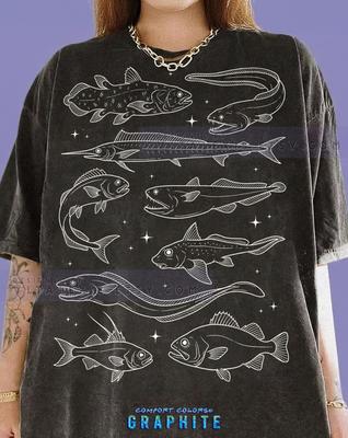 Deep Sea Fish Ocean Marine Comfort Colors® Tshirt, Vintage 90S Graphic Style Anglerfish Eel Retro Tees, Y2K Streetwear Angler Nature Gift,