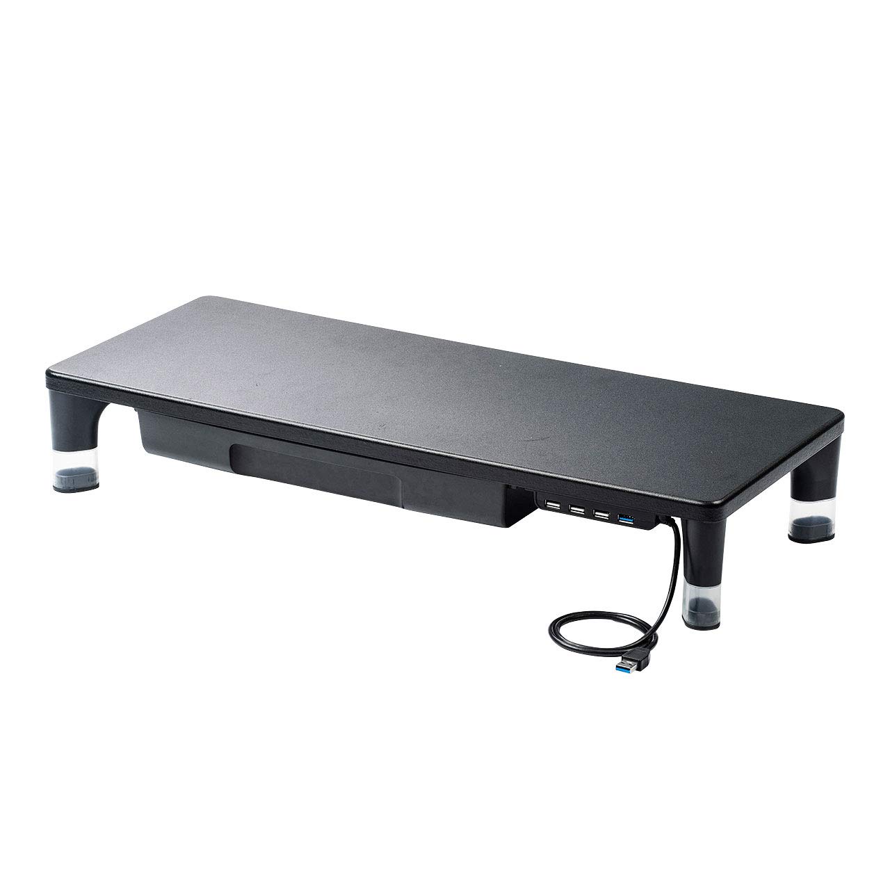 

Sanwa Supply Desktop Rack (W590 x D240mm) with 4 USB Hub Ports and Drawer, 2-Level Height Adjustment, Black, MR-LC805BK
